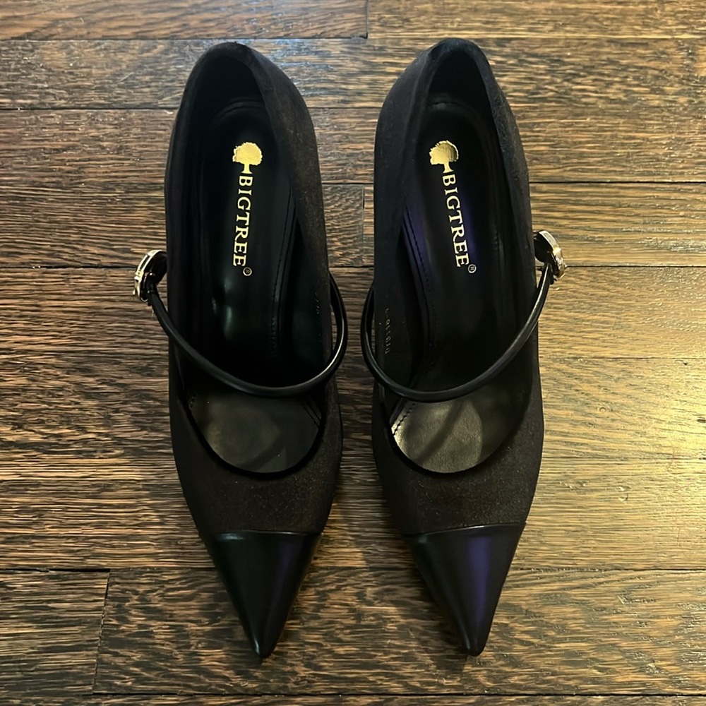 Black Point Toe Velvet Heel